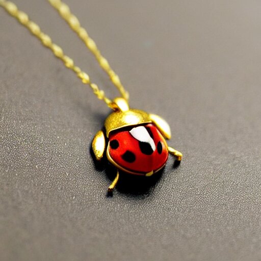 a ladybug, as a diamond pendant on a gold chain 