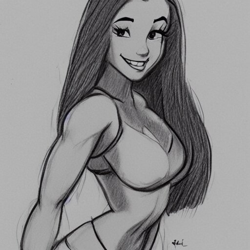 milt kahl pencil sketch of angie varona disney style