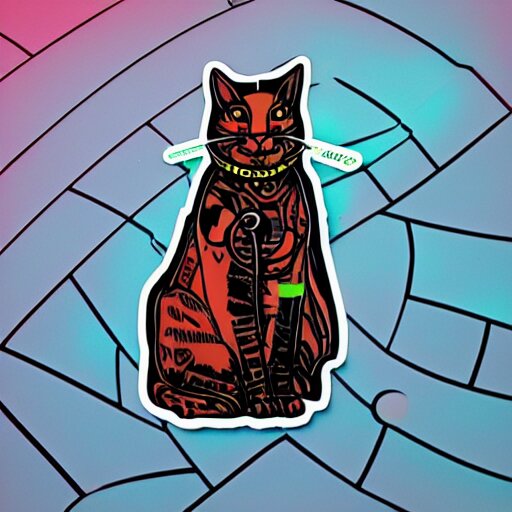 hydro sticker of a cyberpunk cat 