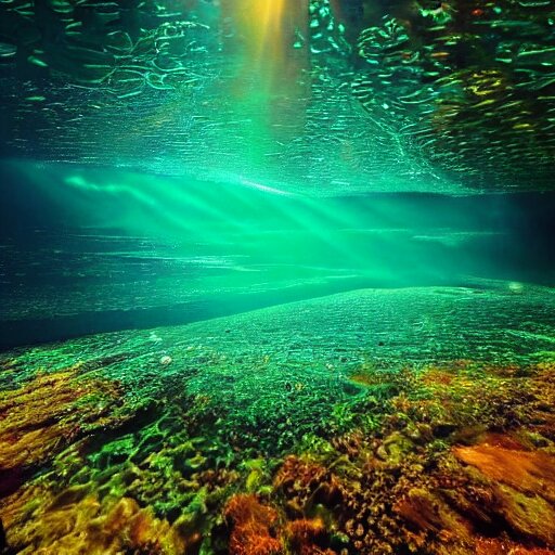 beautiful underwater river, the light refracting through the surface makes rainbow colors everywhere 