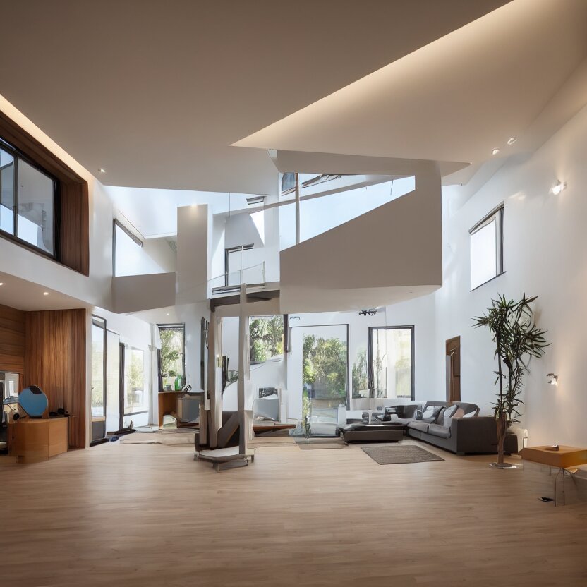 Interior photograph of a bright modern house, 8k, ultra HD