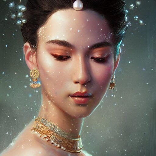 a beautiful portrait of a pearl goddess with glittering skin by greg rutkowski and raymond swanland, trending on artstation, ultra realistic digital art 