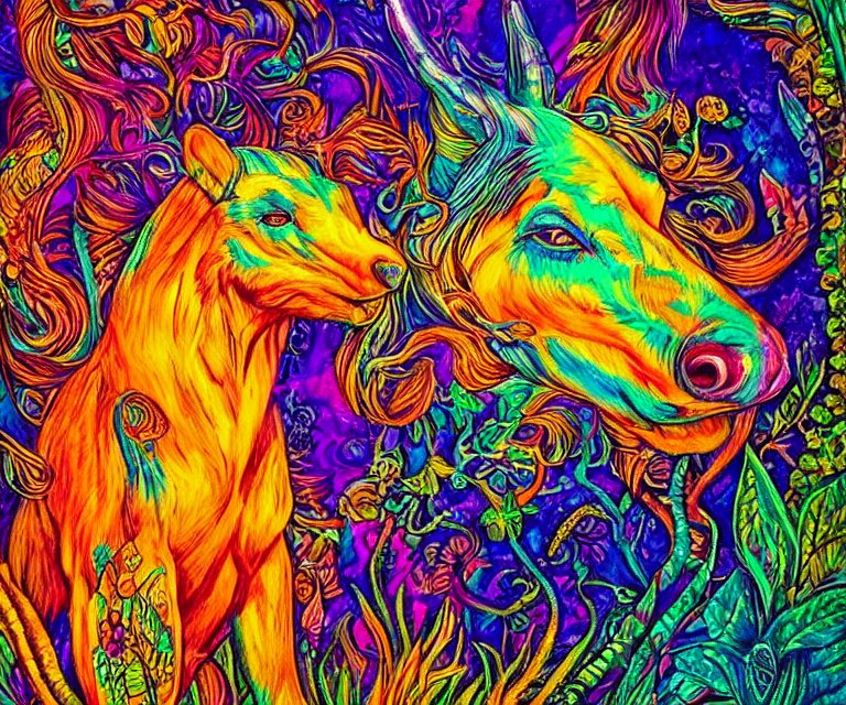 the wildest dream, vivid colors, golden hour, psychedelic art, magical creatures 