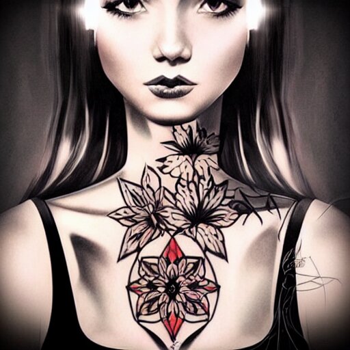 tattoo design, stencil beautiful portrait of a girl by artgerm, artgerm