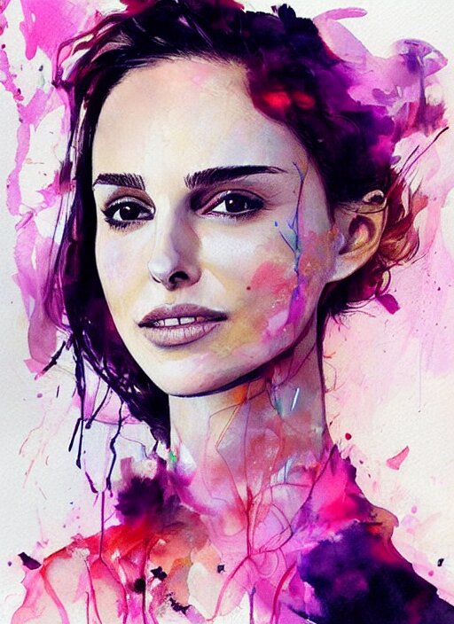 sexy little smile nathalie portman by agnes cecile, extremely luminous bright design, pastel colours, ink drips, autumn lights 