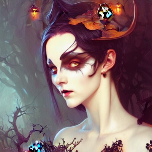 halloween funny witch woman, fantasy magic, undercut hairstyle, intricate, elegant, sharp focus, illustration, highly detailed, digital painting, concept art, matte, art by wlop and artgerm and greg rutkowski and alphonse mucha, masterpiece 