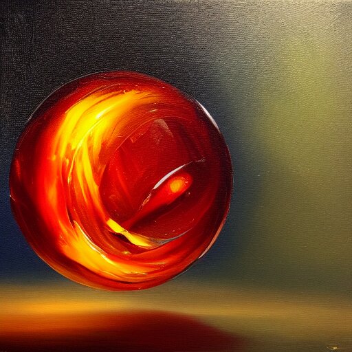 soap bubble with fireball inside, oil painting