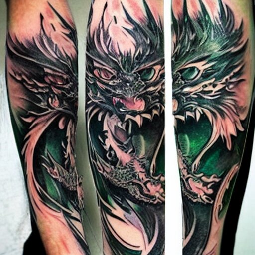 simple anime manga full color dragon!! Emerald and obsidian dragon, forearm tattoo, tattoo