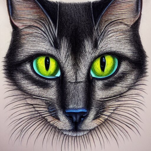  Colored pencil art on paper, Phantom Cat, highly detailed, artstation, MasterPiece, Award-Winning, Caran d'Ache Luminance