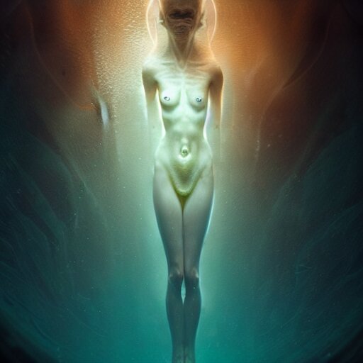 ultra realistic horror photo of a dimly lit translucent female alien creature underwater, very intricate details, focus, full frame image, curvy, model pose, artwork by anna dittmann and greg rutkowski, award winning 