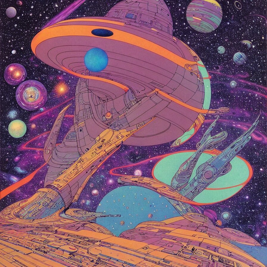 ( ( ( ( the dimensional gap at the end of the galaxy and space ship ) ) ) ) by mœbius!!!!!!!!!!!!!!!!!!!!!!!!!!!, overdetailed art, colorful, artistic record jacket design 