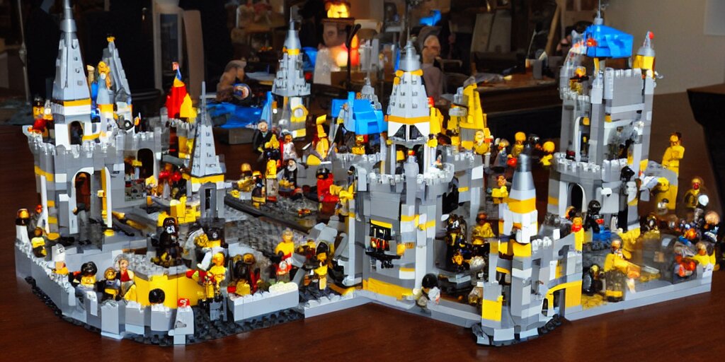 lego castle with knights in front