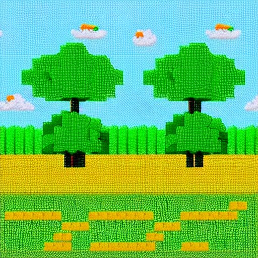 8-Bit Green Meadows with azure sky