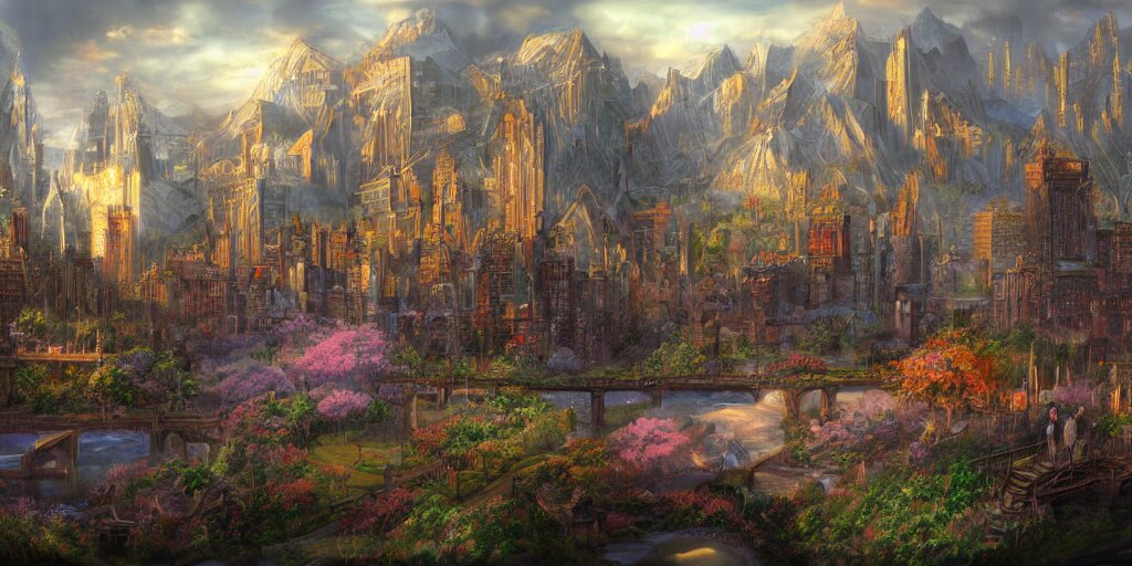 Fantasy digital painting of Portland Oregon. Fantasy art, MTG art, trending on Artstation, highly detailed