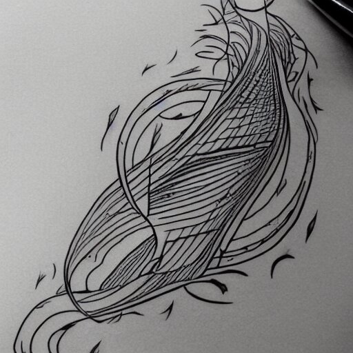 tattoo sketch of a sea, on a yellow paper, ornamental, line art, minimalism, tatto for leg 