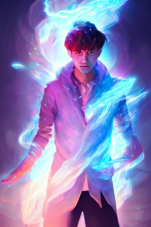 a human elemental sorcerer, blurred environment background, colorful magic effects, white skin, portrait, male, sharp focus, digital art, concept art, dynamic lighting, by emylie boivin and rossdraws 