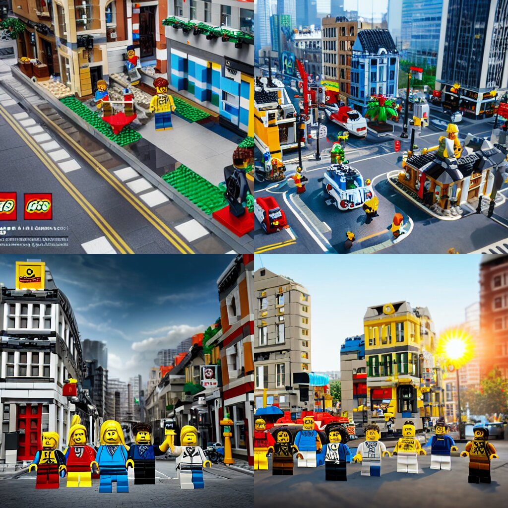 Living lego figures in a lego city, unreal engine, 4k, hyper realistic, featured on artstation