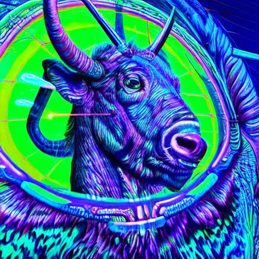 Photorealistic physical manifestation of the zodiac sagittarius. Hyperdetailed photorealism, 108 megapixels, incredible depth, beautiful colors, psychedelic overtones, blacklight neon, glowing