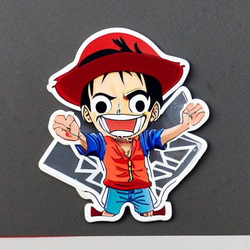 die cut sticker, luffy in techwear, splatter paint 