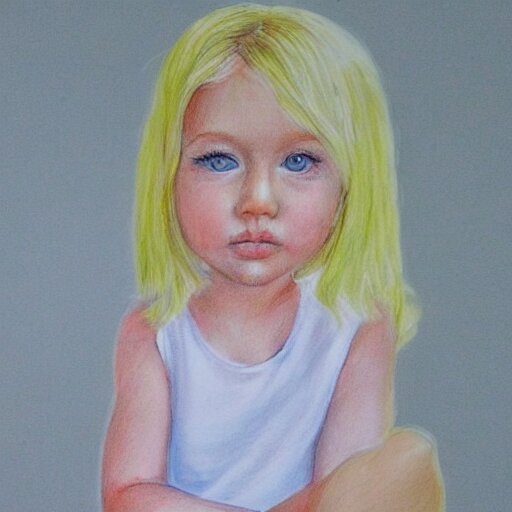 4 year old blonde girl with iphone colored pencil on white background by eloise wilkin 