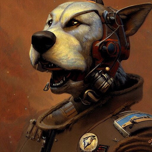 a portrait of a wolf dogman canine star pilot. highly detailed painting by gaston bussiere, craig mullins, j. c. leyendecker, furry 