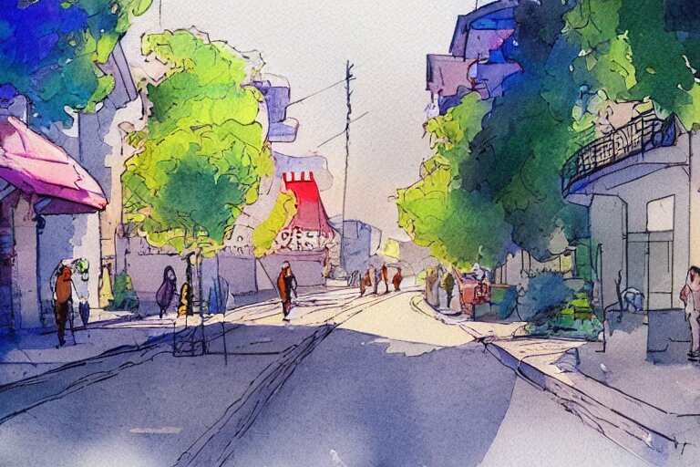 street summer watercolor pen light color on artstation 