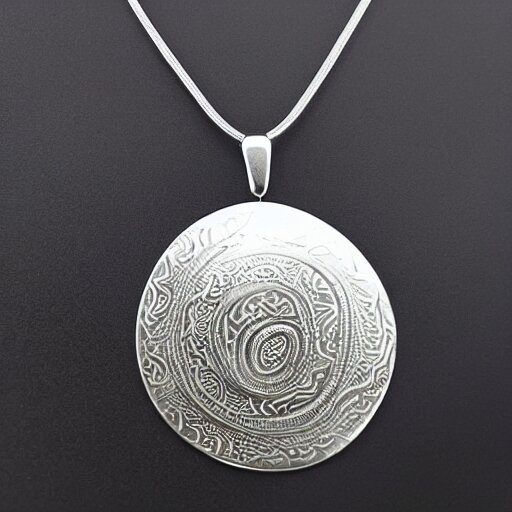 amulet of wave inlaid in silver on a young beautiful woman neck, realistic, 