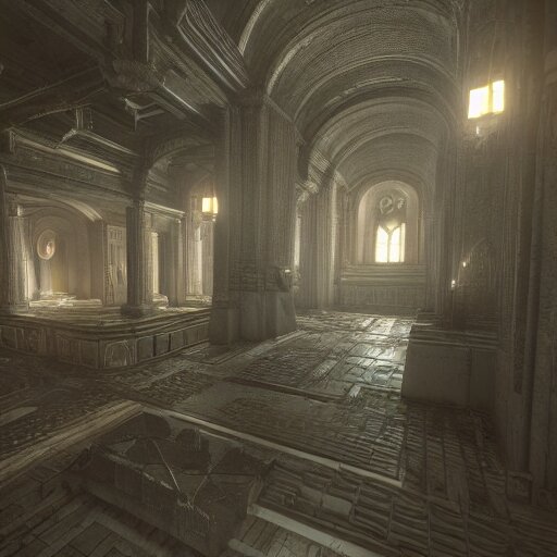 interior architecture from quake, lovecraftian, liminal space, unreal engine 5, hyper detailed, hyper realistic 