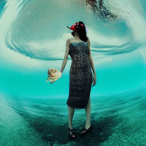 fisheye medium format photograph of a surreal fashion shoot underwater 