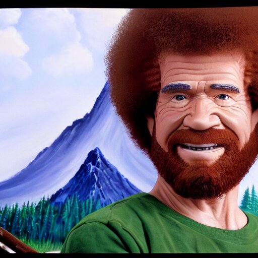 a closeup photorealistic photograph of bob ross working on a canvas painting of hulk. film still. brightly lit scene. mountains and trees. this 4 k hd image is trending on artstation, featured on behance, well - rendered, extra crisp, features intricate detail, epic composition and the style of unreal engine. 