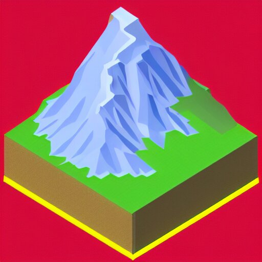 isometric view of a mountain with red gems as resources, svg