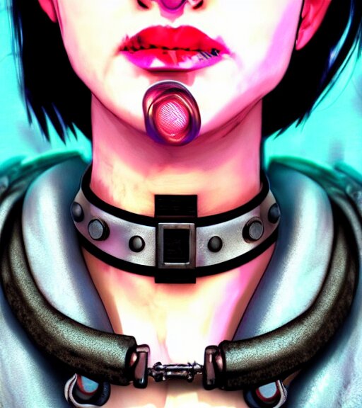 detailed realistic female character cyberpunk wearing thick steel collar around neck, realistic, art, beautiful, 4K, collar, choker, collar around neck, punk, artstation, detailed, female, woman, choker, cyberpunk, neon, punk, collar, choker, collar around neck, thick collar, tight around neck, punk, choker, neon, neon, cyberpunk, technological