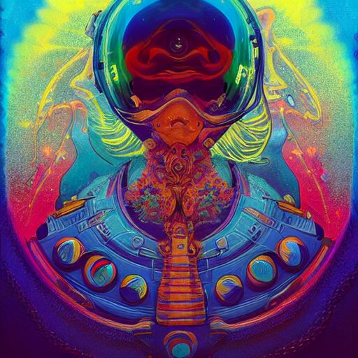 An extremely psychedelic experience, colorful, surreal, dramatic lighting, cosmonaut, LSD, face, detailed, intricate, elegant, highly detailed, digital painting, artstation, concept art, smooth, sharp focus, illustration, art by Sam Spratt, Dan Mumford, Artem Demura and Alphonse Mucha