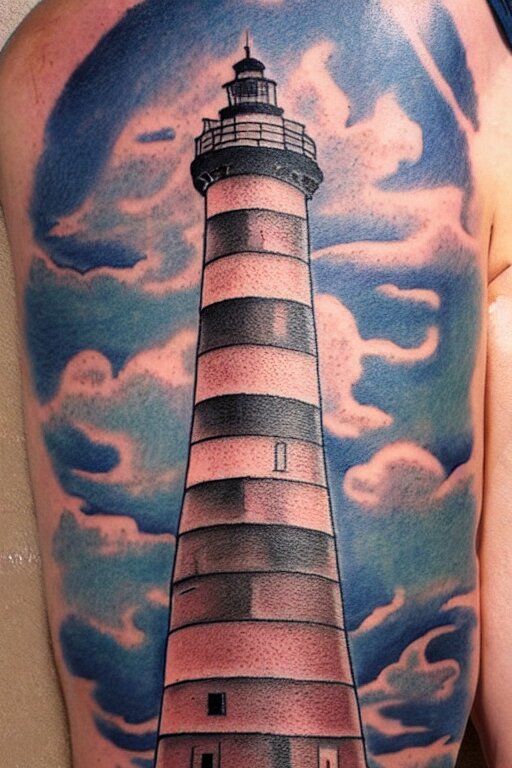 American traditional tattoo of a lighthouse