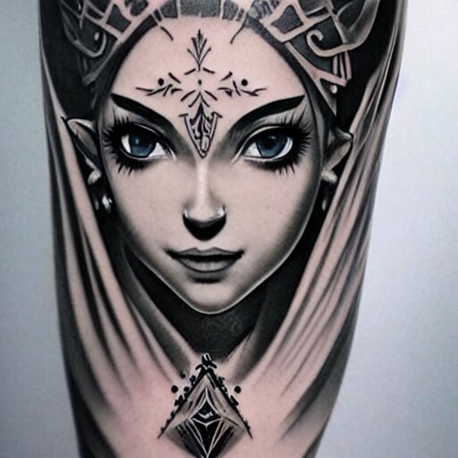 tattoo design, stencil, portrait of princess zelda by artgerm, 