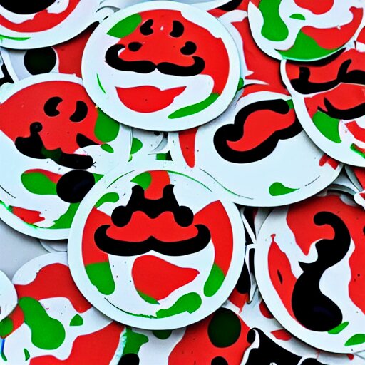 die cut sticker, yoshi wearing mario's mustache, splatter paint 