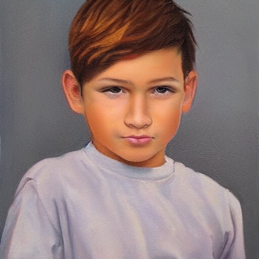 beautiful oil painting of a boy with short side part light brown hair and brown eyes