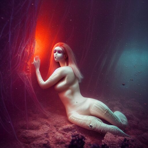 ultra realistic horror photo of a dimly lit translucent female alien creature underwater, very intricate details, focus, full frame image, curvy, model pose, artwork by anna dittmann and greg rutkowski, award winning 