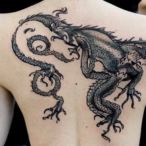 The most beautiful dragon tattoo art ever made on the human body, high detail,