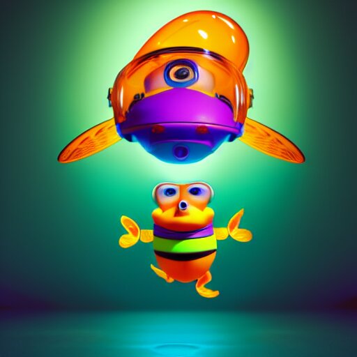 buzz light year without a head!!! with a goldfish swimming inside the visor!!! christi du toit style, octane render, artistic, vibrant colors, award winning, unreal engine, houdini render, studio light 