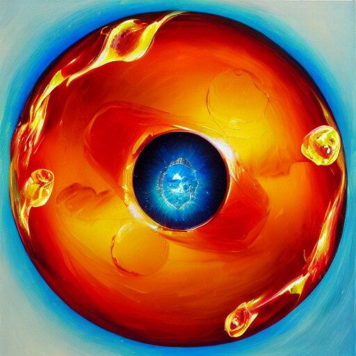 soap bubble with fireball inside, oil painting