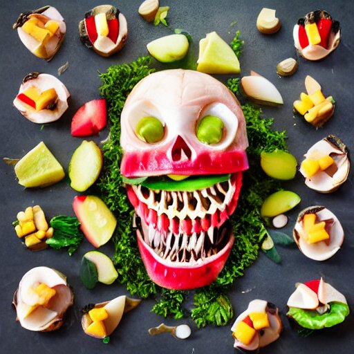 food photography of a human teeth salad with lots of human teeth and a pinch of human teeth with a side of human teeth 