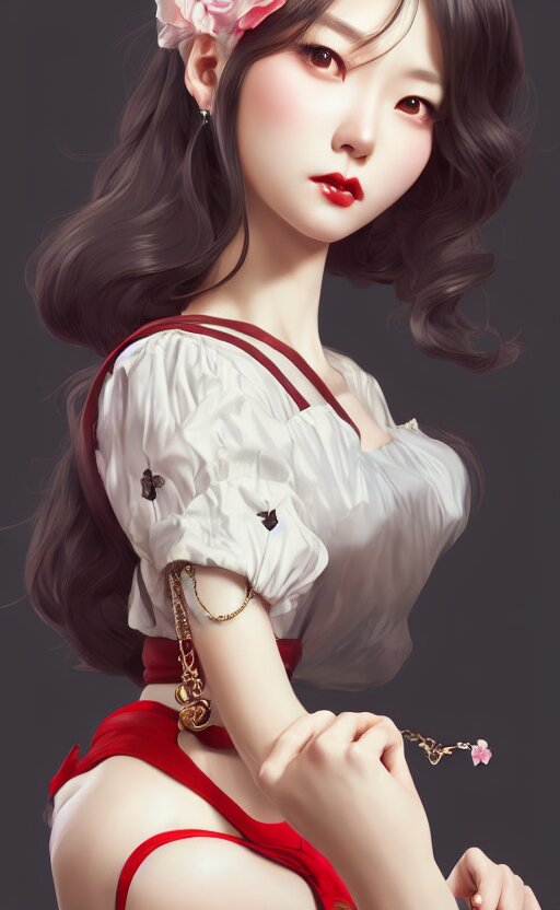 a pin up and beautiful fashion charming dreamlke korea girl with lv jewelry, character art, art by artgerm lau and kyoung hwan kim and and ilya kuvshinov and john singer sargent, hyperdetailed, 8 k realistic, symmetrical, frostbite 3 engine, cryengine, dof, trending on artstation, digital art 