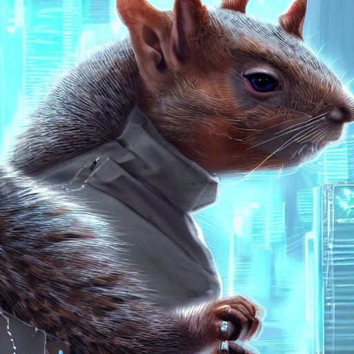 cyberpunk squirrel, cyborg, intricate, digital painting, artstation, intricate, concept art, smooth, sharp focus, unreal engine 