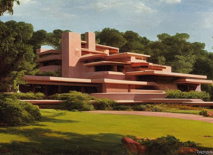 painting of a frank lloyd wright house in cape cod by thomas cole 