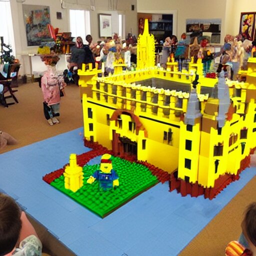 a huge yellow castle made out of lego, 90,