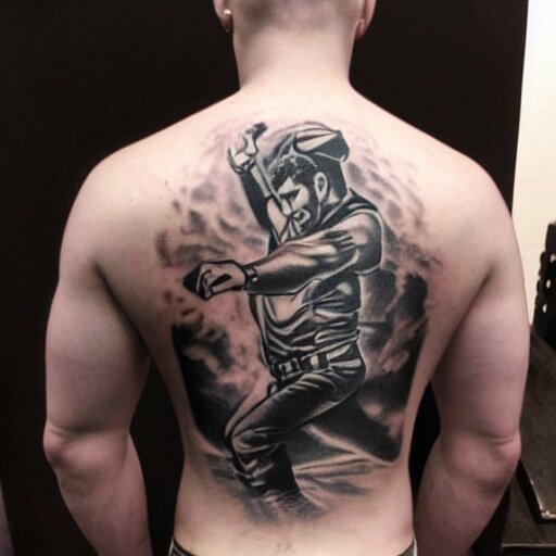 a picture of my new back tattoo of chris redfield by tom of finland 