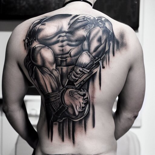 a picture of my new back tattoo of chris redfield by tom of finland 