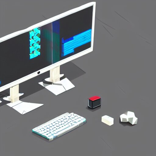 a simple pc monitor, mobile game, isometric art, centralised, low poly, mohamed chahin, blender cycles render, solid colours material, no background and shadows 