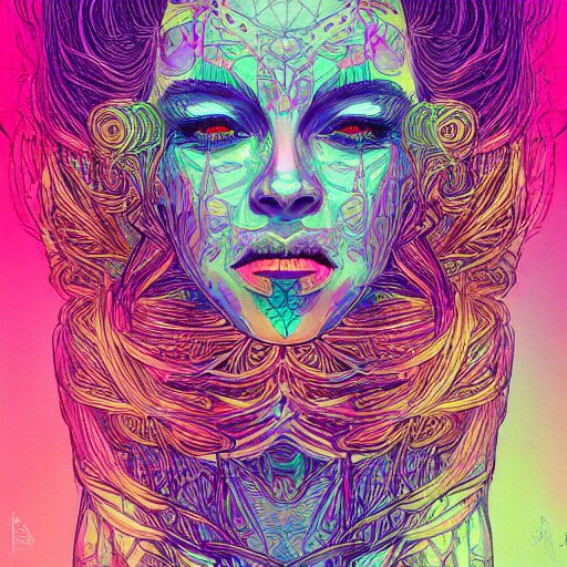 the head of a beautiful rainbow woman, an ultrafine detailed illustration by james jean, final fantasy, intricate linework, bright colors, behance contest winner, vanitas, angular, altermodern, unreal engine 5 highly rendered, global illumination, radiant light, detailed and intricate environment 